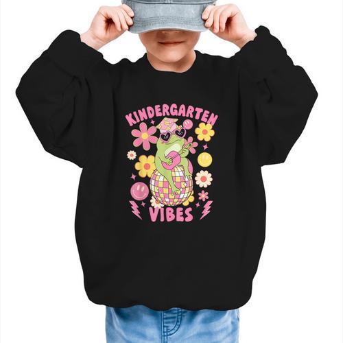 Kindergarten Vibes Groovy Kindergarten Back To School Frog Graphic Kid Sweatshirt - Savourry