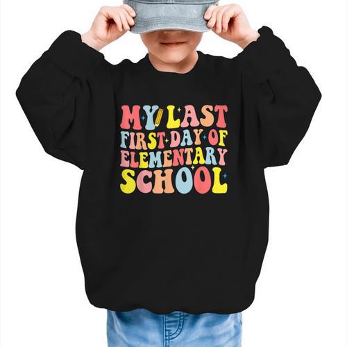 My Last First Day Of Elementary School Groovy Back To School Graphic Kid Sweatshirt - Savourry