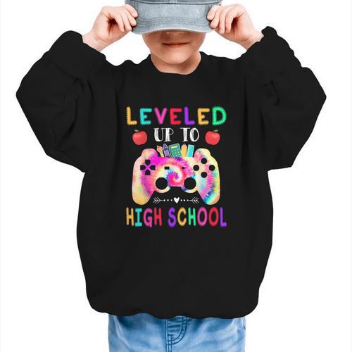 Leveled Up To High School Gaming Fun Back To School Tie Dye Graphic Kid Sweatshirt - Savourry