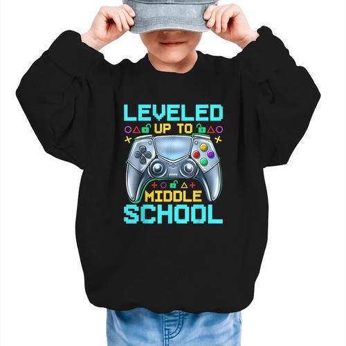 Leveled Up To Middle School Video Gamer Back To School Boys Graphic Kid Sweatshirt - Savourry