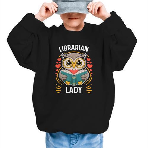 Librarian Lady Library Cute Owl Back To School Women Girls Graphic Kid Sweatshirt - Savourry