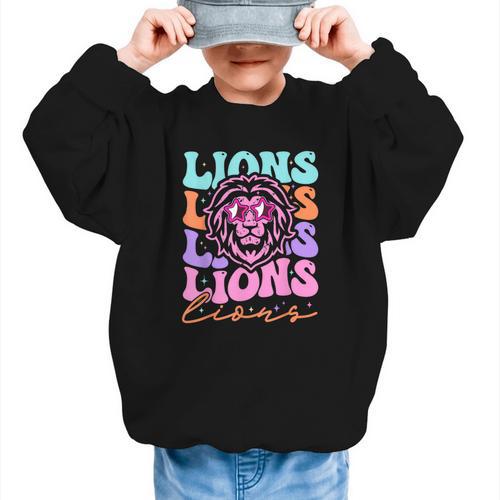 Lion Mascot Back To School Spirit Sports Men Women Groovy Graphic Kid Sweatshirt - Savourry