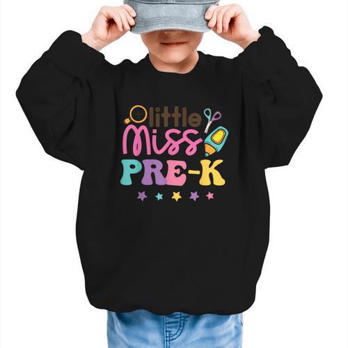 Little Miss Pre-K Preschool First Day Back To School Girls Graphic Kid Sweatshirt - Savourry