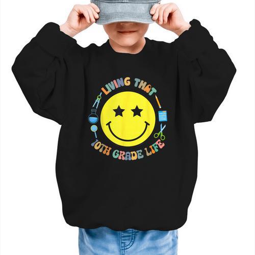 Living That 10th Grade Life Fun Back To School Supply Smile Graphic Kid Sweatshirt - Savourry