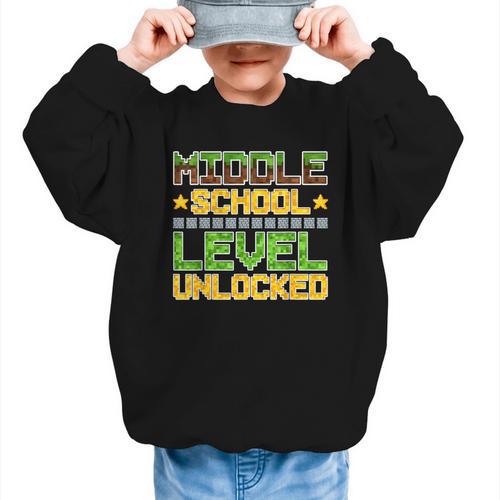 Middle School Level Unlocked Gamer Back To School Graphic Kid Sweatshirt - Savourry