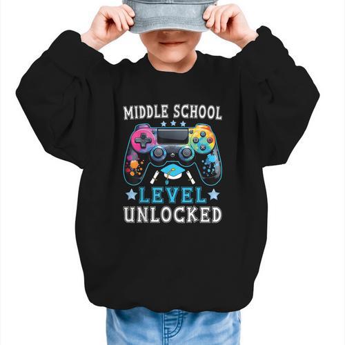 Middle School Level Unlocked Gamer First Day Back To School Graphic Kid Sweatshirt - Savourry