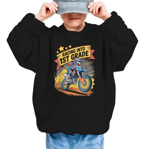 Motocross Dirt Bike Back To School Racing Into 1st Grade Graphic Kid Sweatshirt - Savourry
