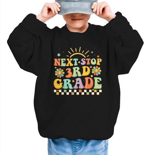 Next Stop 3rd Grade Groovy Retro Third Grade Back To School Graphic Kid Sweatshirt - Savourry