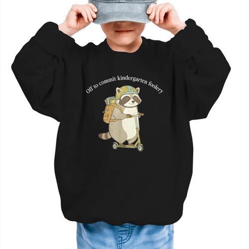 Off To Commit Kindergarten Foolery Raccoon Back To School Graphic Kid Sweatshirt - Savourry