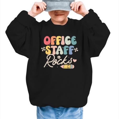 Office Staff Rocks Back To School Secretary Administrative Graphic Kid Sweatshirt - Savourry