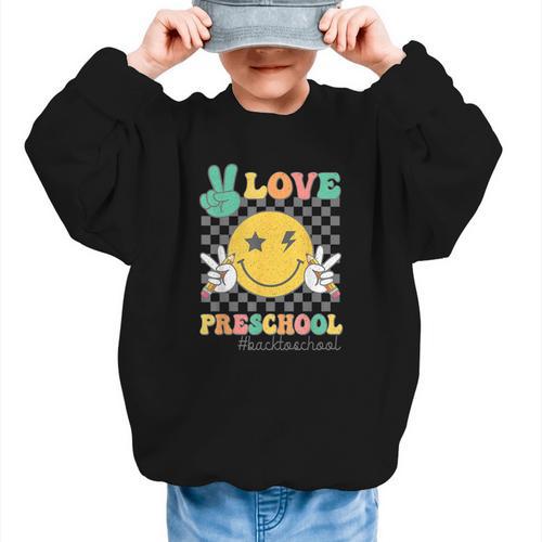 Peace Love Preschool Smile Face Back To School PRESCHOOL Graphic Kid Sweatshirt - Savourry