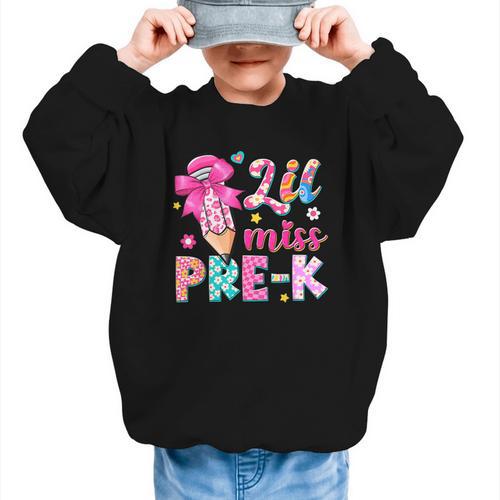 Pencil Bow Lil Miss Pre-K Pre-K Back To School Graphic Kid Sweatshirt - Savourry