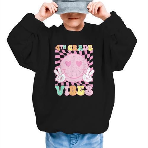 Pink 4th Grade Vibes Smile Face Back To School Fourth Grade Graphic Kid Sweatshirt - Savourry