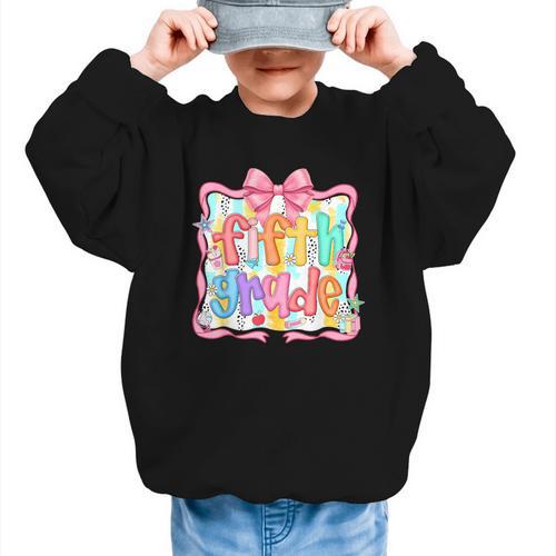 Preppy Back To School Fifth Grade Coquette Bow Women Girl Graphic Kid Sweatshirt - Savourry