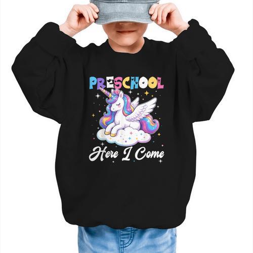 Preschool Here I Come Unicorn Back To School Girl Student Graphic Kid Sweatshirt - Savourry