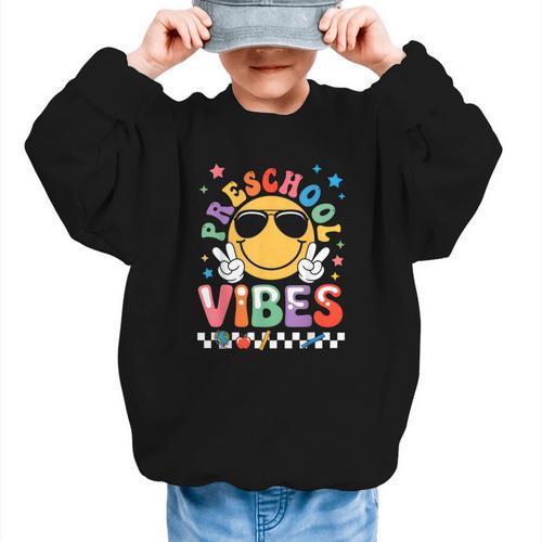 Preschool Vibes Groovy Back To School Girls Kids Graphic Kid Sweatshirt - Savourry