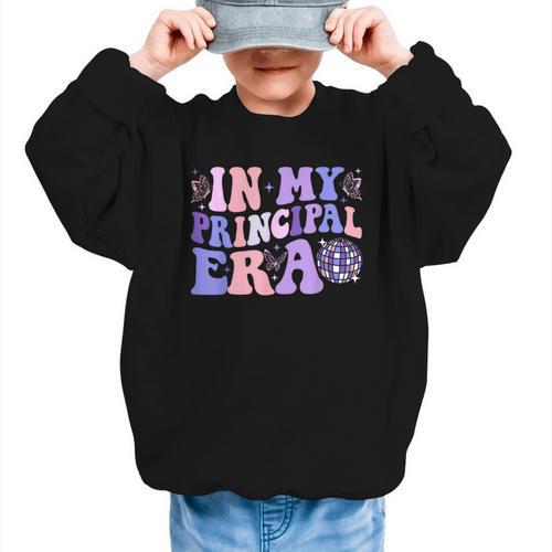 In My Principal Era Groovy School Principal Back To School Graphic Kid Sweatshirt - Savourry