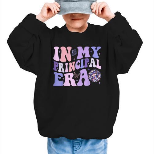In My Principal Era Groovy School Headmaster Back To School Graphic Kid Sweatshirt - Savourry