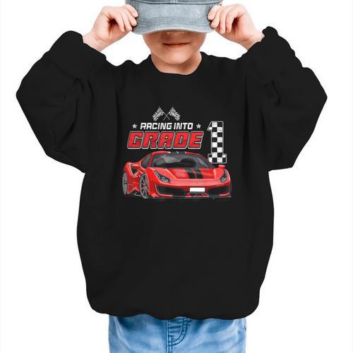 Racing Into 1st Grade Race Car Back To School Boys Graphic Kid Sweatshirt - Savourry