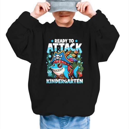 Ready To Attack Kindergarten Pirate Shark Back To School Graphic Kid Sweatshirt - Savourry