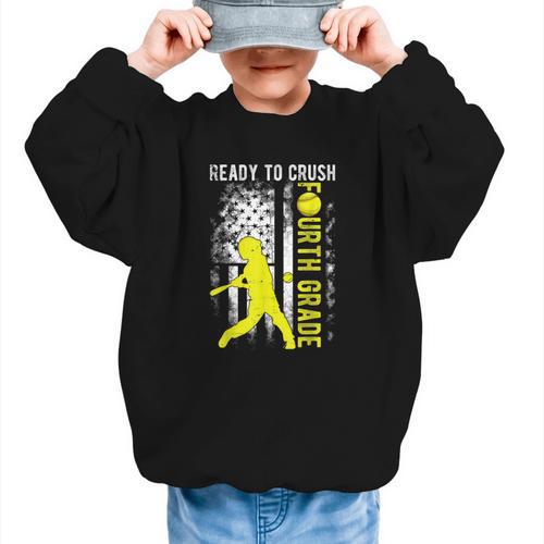 Ready To Crush Fourth Grade Softball USA Flag Back To School Graphic Kid Sweatshirt - Savourry
