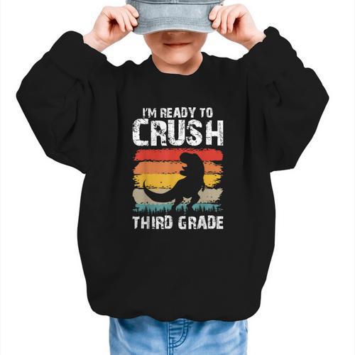 Ready Crush Third 3rd Grade Dinosaur Back To School Boys Graphic Kid Sweatshirt - Savourry