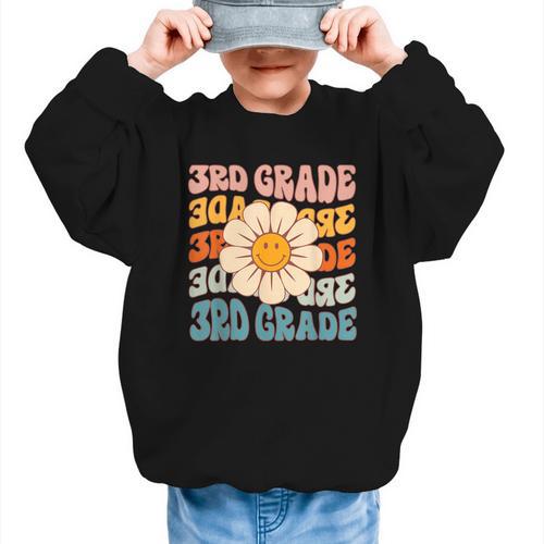 Retro 3rd Grade Daisy Colorful Back To School Third Grade Graphic Kid Sweatshirt - Savourry