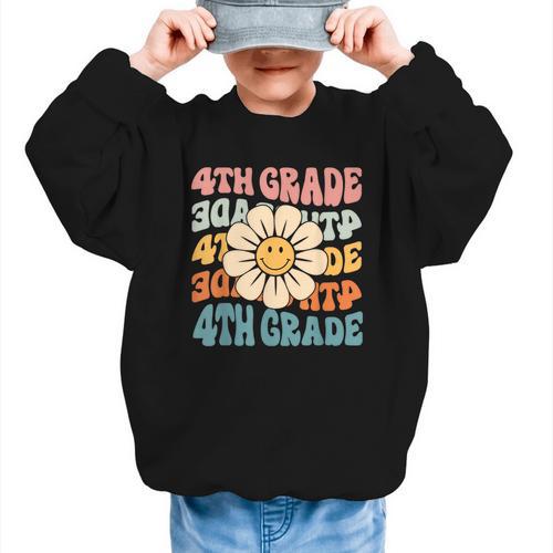 Retro 4th Grade Daisy Colorful Back To School Fourth Grade Graphic Kid Sweatshirt - Savourry