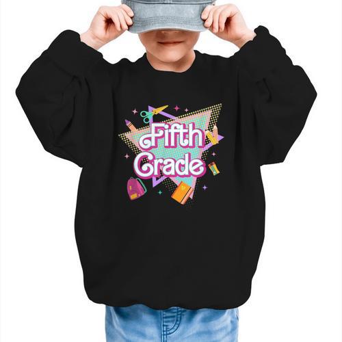 Retro 90s 5th Grade Back To School First Day Of Fifth Grade Graphic Kid Sweatshirt - Savourry