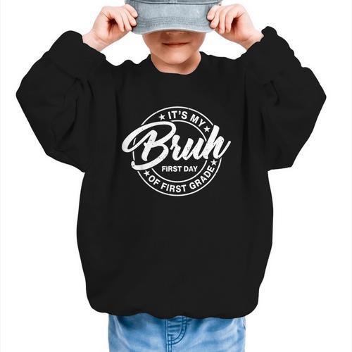 Retro Bruh Its My First Day Of 1st Grade Back To School Kids Graphic Kid Sweatshirt - Savourry