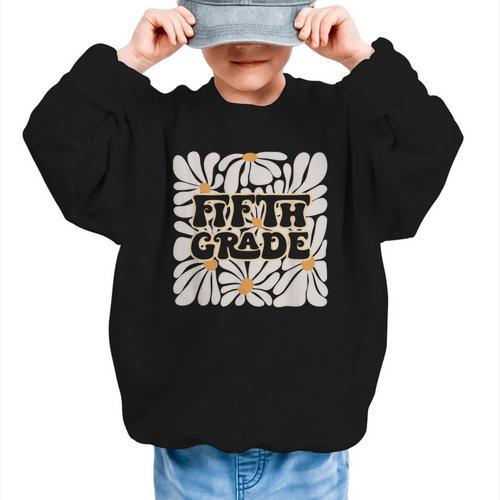 Retro Flower Power Squared Fifth 5th Grade Back To School Graphic Kid Sweatshirt - Savourry