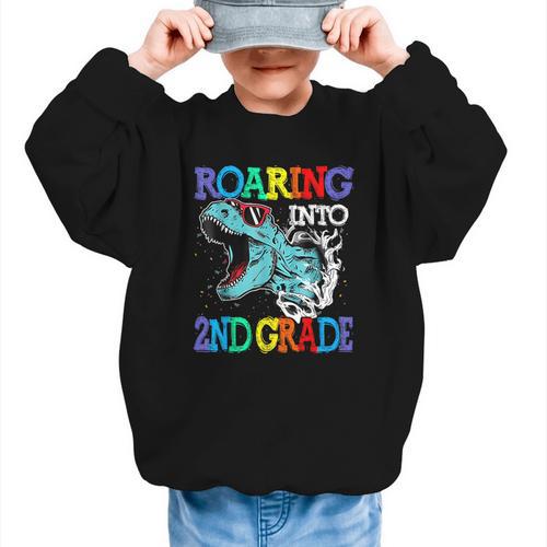 Roaring Into 2Nd Grade Dinosaur T Rex Back To School Graphic Kid Sweatshirt - Savourry