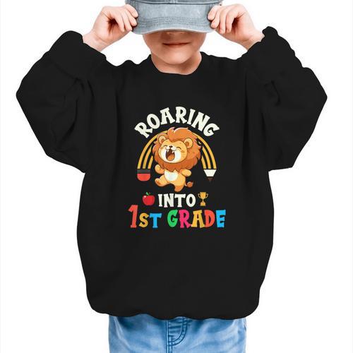 Roaring Into First Grade Lion 1st Grade Back To School Graphic Kid Sweatshirt - Savourry