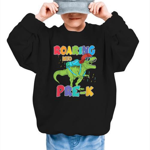 Roaring Into Pre-K Preschool Dinosaur Back To School Graphic Kid Sweatshirt - Savourry