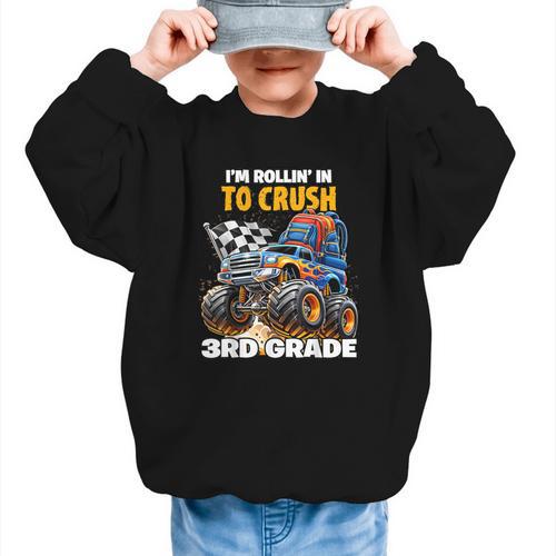 Rollin Crush Monster Truck Back To School 3rd Grade Boys Graphic Kid Sweatshirt - Savourry