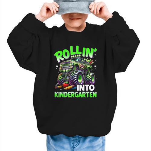 Rollin' Into Kindergarten Monster Truck Back To School Boys Graphic Kid Sweatshirt - Savourry