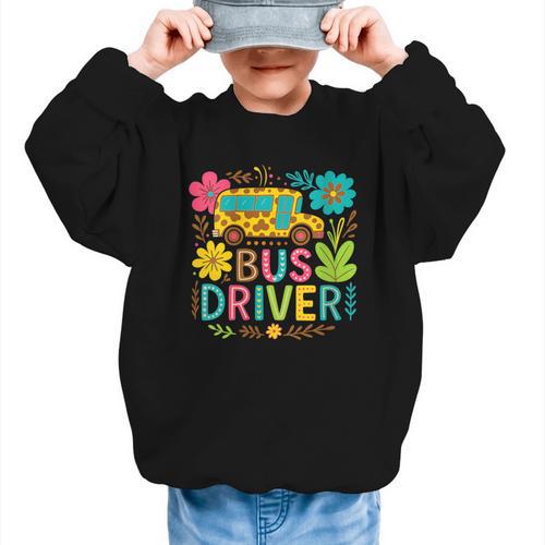 School Bus Driver Boho Floral Leopard Back To School Womens Graphic Kid Sweatshirt - Savourry