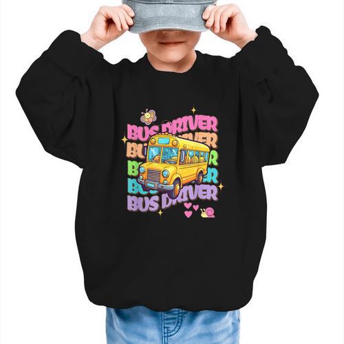 School Bus Driver Groovy Retro Back To School Graphic Kid Sweatshirt - Savourry