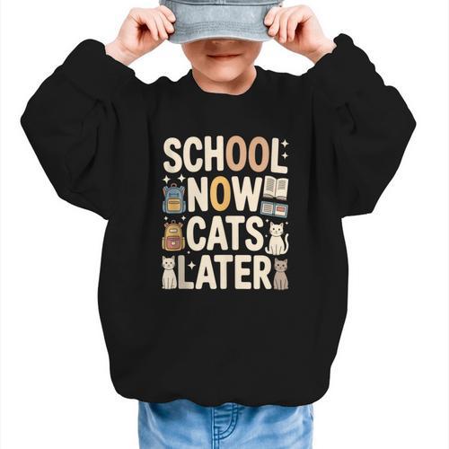 School Now Cats Later Back To School Graphic Kid Sweatshirt - Savourry