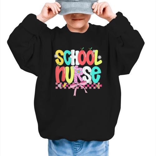 School Nurse Appreciation Day Coquette Bow Back To School Graphic Kid Sweatshirt - Savourry