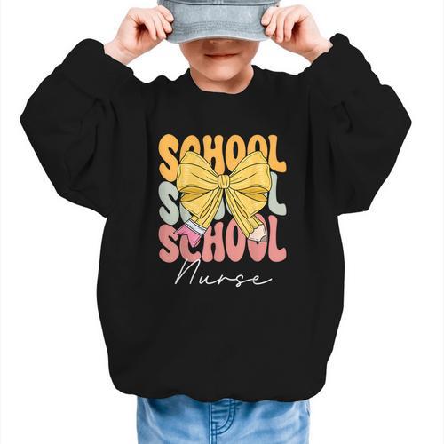 School Nurse Groovy Coquette Bow Cute Back To School Graphic Kid Sweatshirt - Savourry