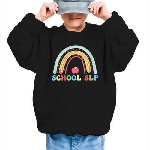 School SLP Rainbow Pencil Back To School Appreciation Graphic Kid Sweatshirt - Savourry