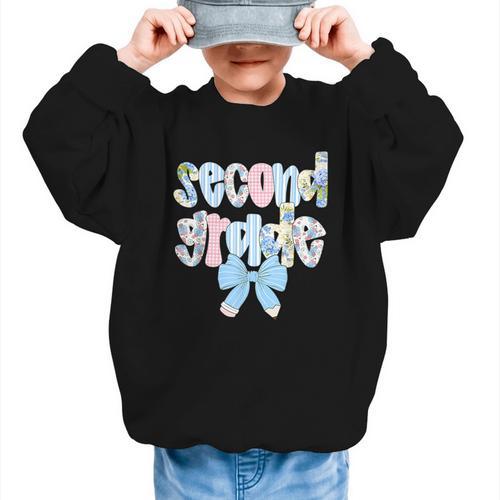 Second Grade Coquette Bow Pencil First Day Back To School Graphic Kid Sweatshirt - Savourry