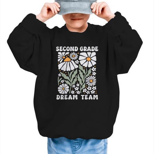 Second Grade Dream Team Back To School Boho Flower 2nd Grade Graphic Kid Sweatshirt - Savourry