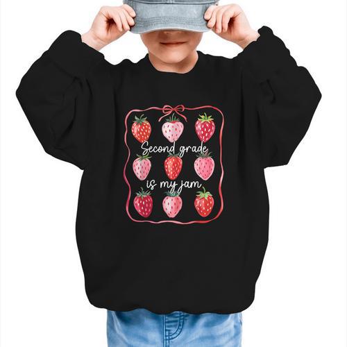 Second Grade Is My Jam Strawberry 2nd Grade Back To School Graphic Kid Sweatshirt - Savourry