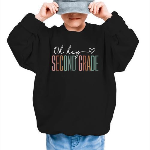 Second Grade Oh Hey Retro Back To School 2nd Grade Graphic Kid Sweatshirt - Savourry