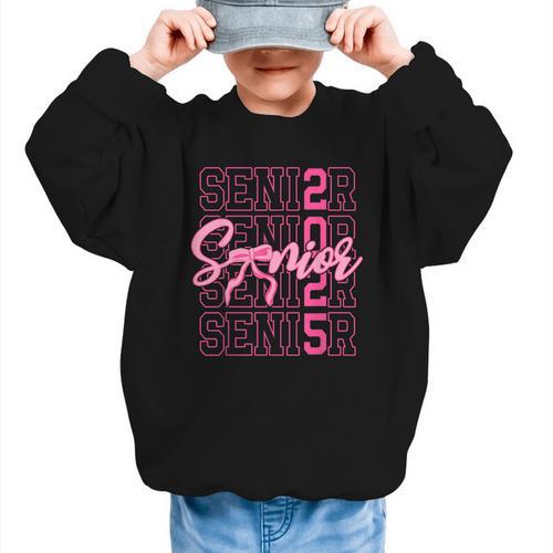 Senior 2025 Coquette Pink Bow Class Of 2025 Back To School Graphic Kid Sweatshirt - Savourry