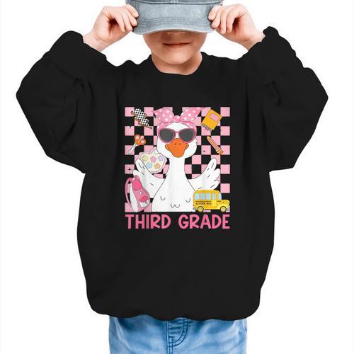 Silly Goose Third Grade Grade Back To School Coquette Girly Graphic Kid Sweatshirt - Savourry