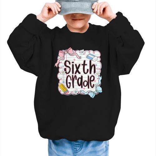 Sixth Grade Back To School For Girls Pink Notebook Graphic Kid Sweatshirt - Savourry