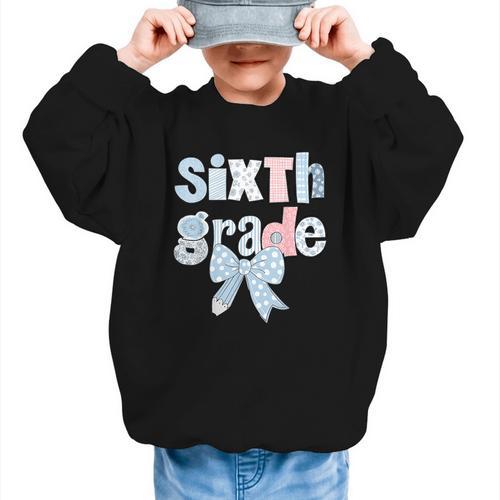Sixth Grade Coquette Bow Pencil First Day Back To School Graphic Kid Sweatshirt - Savourry